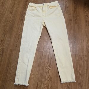 LOFT Yellow Frayed High-Rise Kick Crop Jean Skinny Women's Size 6/28